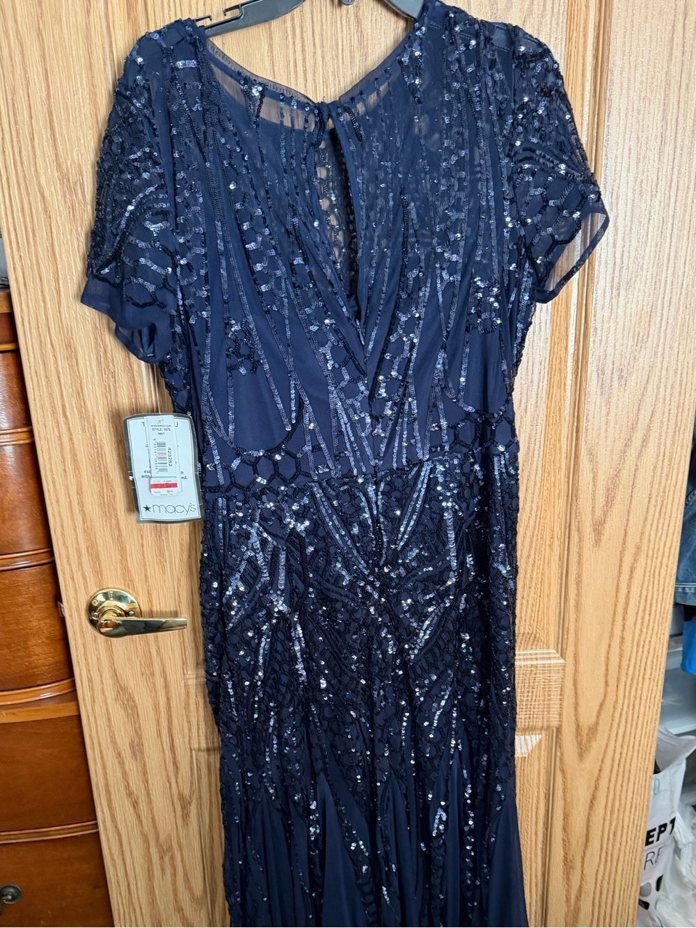R&M Richards Navy Sequin-Embellished women’s Maxi Gown